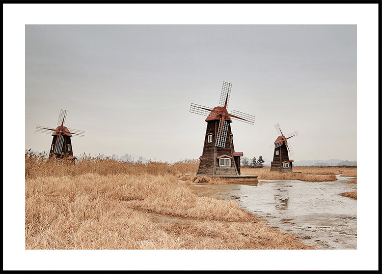 Poster Alte Windmühlen auf dem Land 