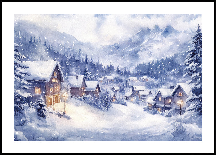 Aquarell Winter Bergdorf №2 Poster