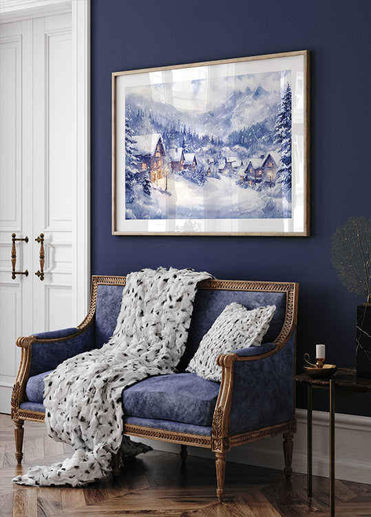 Aquarell Winter Bergdorf №2 Poster